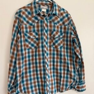 Wrangler Blue and Brown Plaid Casual Shirt
